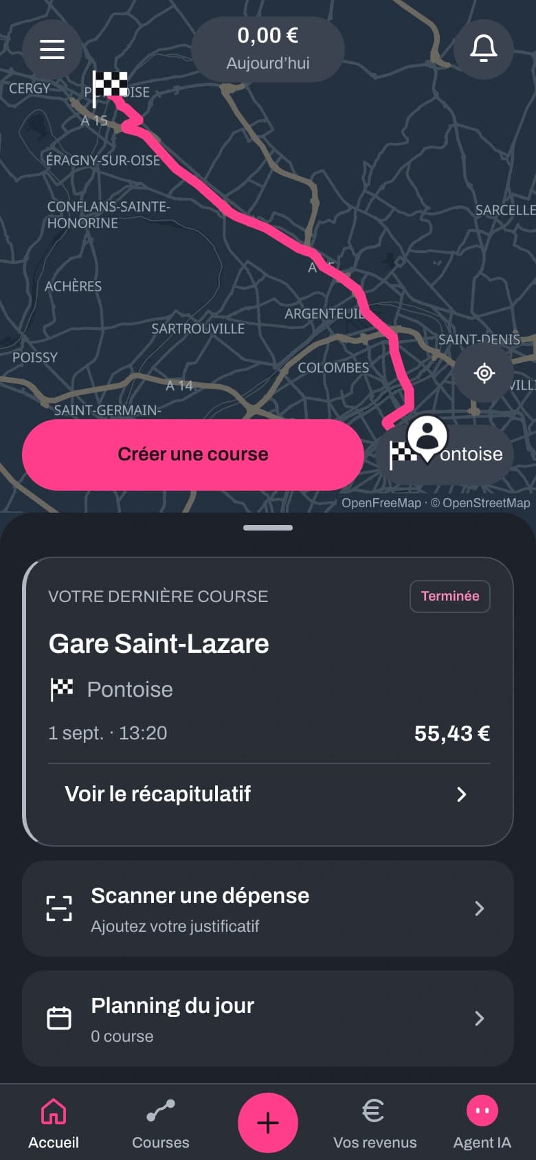 Accueil de l’application VTCentral et raccourcis vers les fonctions de gestion